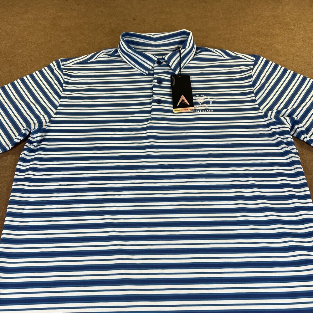 U.S. Women's Open Shirt‎ Men Large Golf Polo Blue White Stripe Pebble Beach NEW
